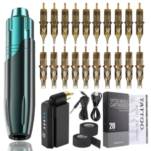Hadiyah Tattoo Kit Complete Tattoo Kit for Beginners with Power Supply 20 Cartridge Needles Professional Tattoo Pen Kit