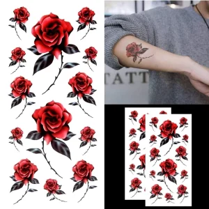 Half Arm Long Lasting Rose Realistic Eco-Friendly Non-Toxic Tattoo Red Rose Women Body Art Beauty Tattoo Sticker
