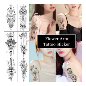 Half Arm Temporary Tattoo Stickers for Women, Waterproof, Flower and Animal Line Element Design