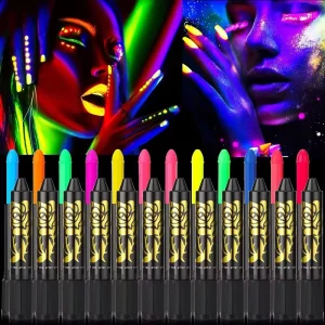 Halloween 12 Color Glow in the Dark Face Paint Water based Body Art Crayons Holiday Dance Costume Face Painting Kit