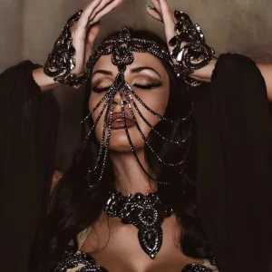 Halloween Ball Tassel Mask with Rhinestone New Trend Body Jewelry Accessory for Anniversary