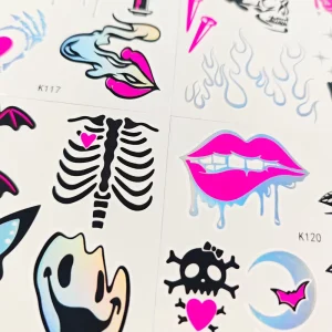 Halloween Body Art Waterproof Laser Temporary Colorful Y2K Grunge Men Women Fake Tattoo Stickers for Edgy Rave
