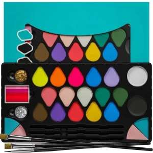 Halloween Carnival Face Painting Kit Non-toxic Water Activated Body Paint Palette with Professional Face Paint Set for Kids