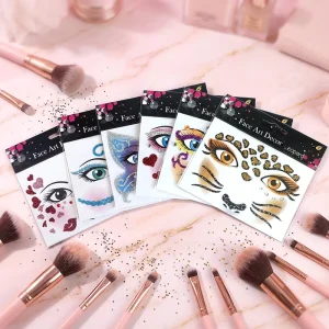 Halloween Christmas Party 3D Waterproof Eco Friendly PVC Face Stickers Animal Print Diamond Sparkling Powder Makeup Cartoon