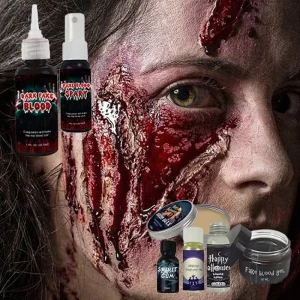 Halloween Cosplay Scary Face Paint Blood Gel 3D Fake Scar Temporary Bleed Wound Makeup Liquid Latex Set