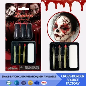 Halloween Dripping Fake Blood Zombie Makeup Kit with White Face Paint 3 Color Body Crayon