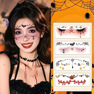 Halloween Face Stickers Cute Ghost Water Transfer Tattoos Waterproof Temporary Body Art for Kids Party Makeup