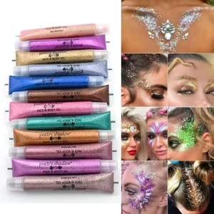 Halloween Festival Party Glitter Makeup Colorful Body Glitter Color Changing Face Glitter Gel for Face Body Hair