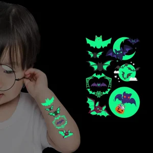 Halloween Glow in Dark Waterproof Eco Friendly Washable Temporary Tattoo Stickers for Kid Face & Body with Paper Material