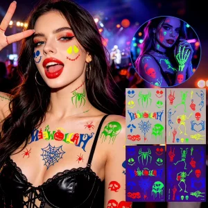 Halloween Indian Skull Spider Glow Dark Neon Fluorescent Non toxic Eco Friendly Kid Adult Music Festival Party Face Temporary