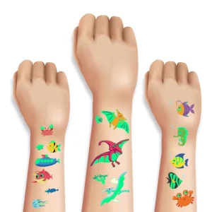 Halloween Luminous Body Art Tattoo Stickers Glow in the Dark Dinosaurs and Ocean Temporary Tattoos