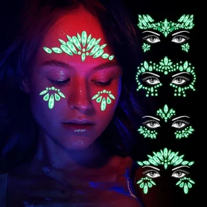Halloween Luminous Ghost Face Jewels Rhinestone Tattoos Glow in the Dark Crystals Body Eye Stickers for Carnival Festival Party