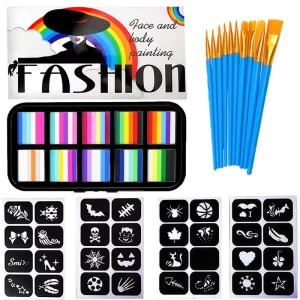 Halloween Makeup Body Art Supplies Paint Kit with Brushes Tattoo Stickers Party Face Paint Palette for Kids