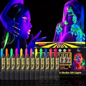Halloween Makeup Face Painting Crayon Stick Non-Toxic Glow in the Dark UV Light Body Paint for Kids