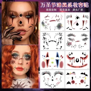 Halloween Makeup Face Stickers Scary Big Mouth Scar Spider Festival Party Water Transfer Printed Tattoos