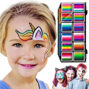 Halloween Makeup Water Activated Face Paint Split Cake Face Painting Set for Kids Adults with Brush Rainbow Body Paint