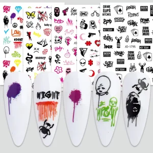 Halloween Nail Stickers Joker Witch Skull Gothic Design Water Transfer Nail Art Sticker Decals Manicure Tattoo