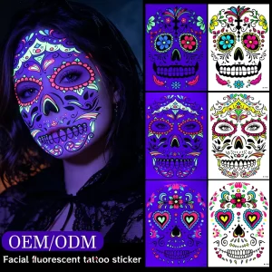 Halloween Party Bespoke AW26 Dia De Los Muertos Intricate Web Heart Flower Night Glow Non toxic Temporary Face Tattoo Stickers
