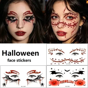 Halloween Pumpkin Eye Shadow Stickers Eyeliner Decals Spider Web Skull Bat Temporary Tattoo Stickers Face Eye Makeup Stickers