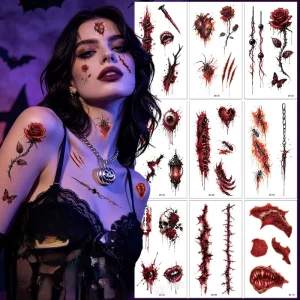 Halloween Realistic Bloody Wound Tattoo Stickers Horror Scar Face Makeup Party Prank Props