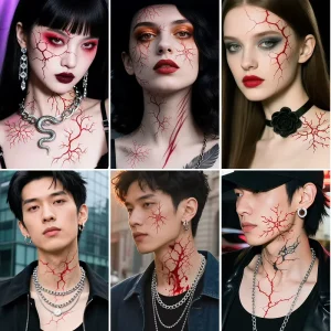Halloween Red Veins Tattoo Stickers Water Film Paper Waterproof Simulated Vascular Makeup