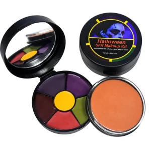 Halloween SFX Makeup Kit with 6 Colors Face Paint and Mirror Body Wax Palette for Zombie Vampire Cosplay Special Effects