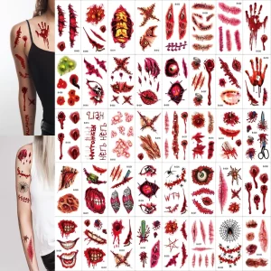 Halloween Scary Scars Tattoo Stickers Waterproof Temporary Tattoo Stickers Funny Scars Makeup Tattoo Stickers