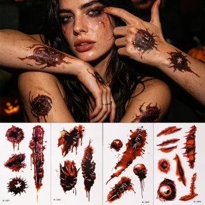 Halloween Scary Wound Temporary Tattoo Sticker Waterproof Fake Scar Tattoo for Party Cosplay