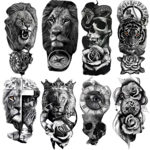 Halloween Skull Lion 3D Rose Animal Eco-Friendly Non-Toxic Temporary Waterproof Tattoo Sticker