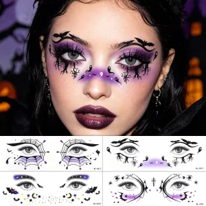 Halloween Special Effects Bloody Scars Spider Web Face Temporary Tattoo Stickers Horror Bat Eye Makeup Decals for Carnival Party