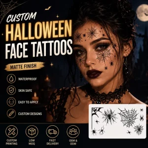 Halloween Spider Web Face Tattoo Stickers Non Reflective Waterproof Temporary Tattoos for Costume Party Makeup