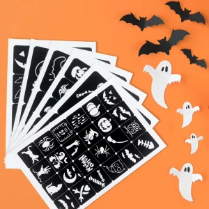Halloween Tattoo Stencils Spider Pumpkin Temporary Tattoo Stickers Airbrush Stencil Templates for Body Art Makeup