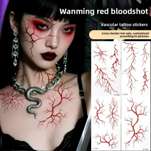 Halloween Tattoo Sticker Red Blood Vessels Instant Stickers for Face Body Makeup Party