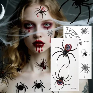 Halloween Tattoo Sticker Spider Webs Black Widow Gothic Body Art