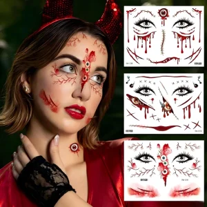 Halloween Tattoo Stickers Scary Bloody Face Makeup Water Film Paper Water Transfer Printing