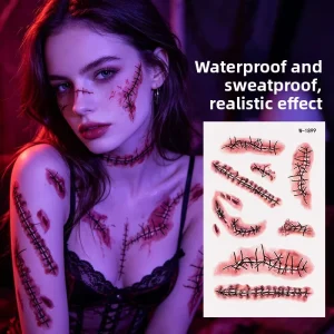 Halloween Tattoo Stickers Wound Simulated Tattoo Scar Stickers Knife Simulation Body Face Waterproof Tattoo Stickers