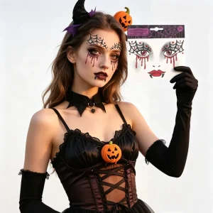 Halloween Temporary Face Tattoos Glitter Animal Pattern Face Tattoos Stickers Cute Cartoon Decorative Stickers