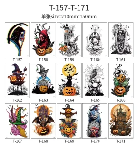 Halloween Temporary Tattoo Stickers Waterproof Sweatproof Funny Cartoon Water Transfer for Parties
