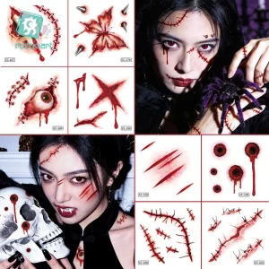 Halloween Temporary Tattoos for Kids, Ghost Skeleton Witch Face Stickers, Party Favor Cosplay Makeup Halloween Tattoo Stickers
