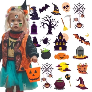 Halloween Waterproof Temporary Tattoo Stickers 70x130mm Pumpkin Candy Ghost 3D for Kids Party Decorations