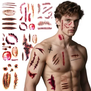 Halloween Waterproof Temporary Tattoos Halloween Fake Wound Stitches Halloween Masquerade Prank Makeup Scar Tattoos Stickers