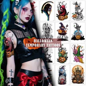Halloween White Paper Tattoo Sticker Waterproof Sweatproof Fashionable Funny Cartoon Water Transfer