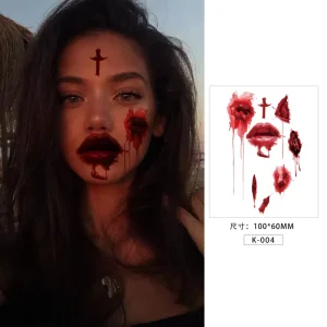 Halloween Zombie Makeup Scar Tattoos Scary Bloody Temporary Paper Tattoo Stickers for Body Decoration Water Transfer