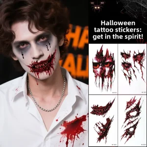 Halloween Zombie Scar Temporary Tattoo Makeup Kit 12pcs Fake Wound Realistic Blood Injury Cut Scratches Stitches Tattoo Stickers