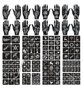 Hand Finger Body Art Henna Stencils Self Adhesive Body Temporary Water Transfer Printing Stickers Bride Henna Tattoos