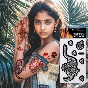 Hand Finger Henna Tattoo Stickers Templates Waterproof Women Girl Body Hand Painting Temporary Tattoo Stencil
