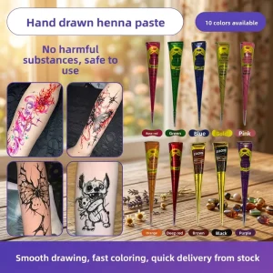 Hand Painted Henna Paste Tattoo Kit Black Xuan Paper Stencil Colored Pigments Temporary Body Art Henan Supplier