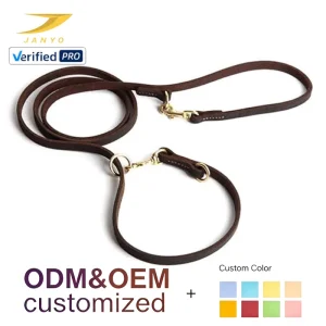 Hand Stitched Thin Genuine Leather Slip Dog Collar Leash Set Brass Metal Fittings Wear Resistant Daily Walking Pet Accessories