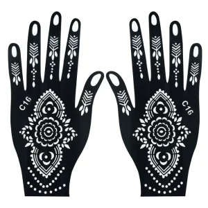 Hand and Finger Henna Tattoo Stickers Mesh Hollow Template for Body Color Painting with Henna Paste for Tattoo Art