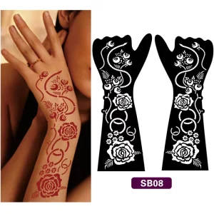 Hand and and Arm Henna Tattoo Stickers Templates for Body Color Painting with Henna Paste for Tattoo Art